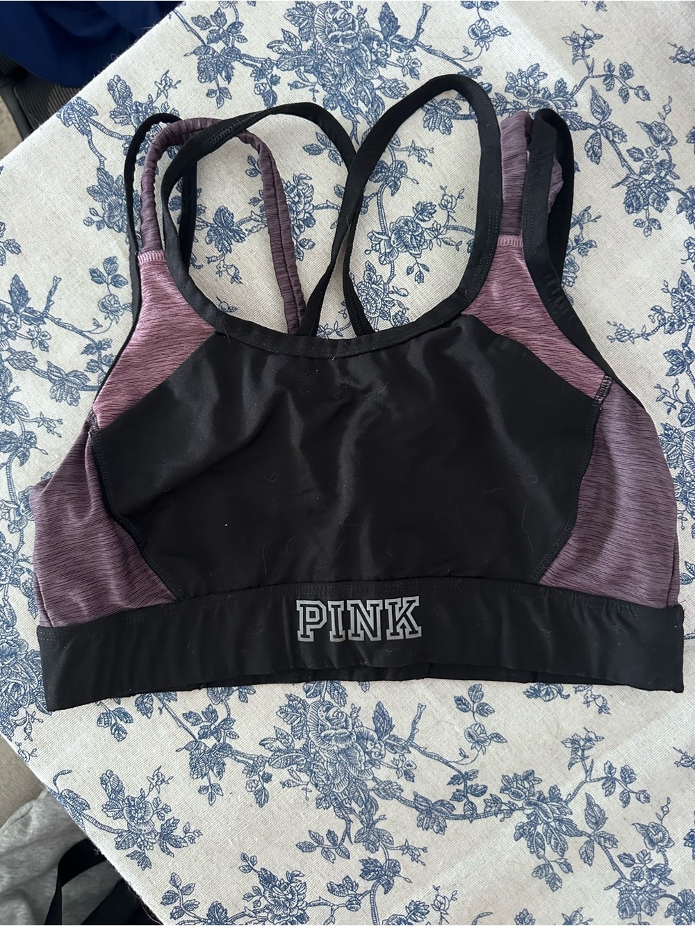 PINK Victoria's Secret Black & Plum Ultimate unlined Logo Sports Bra